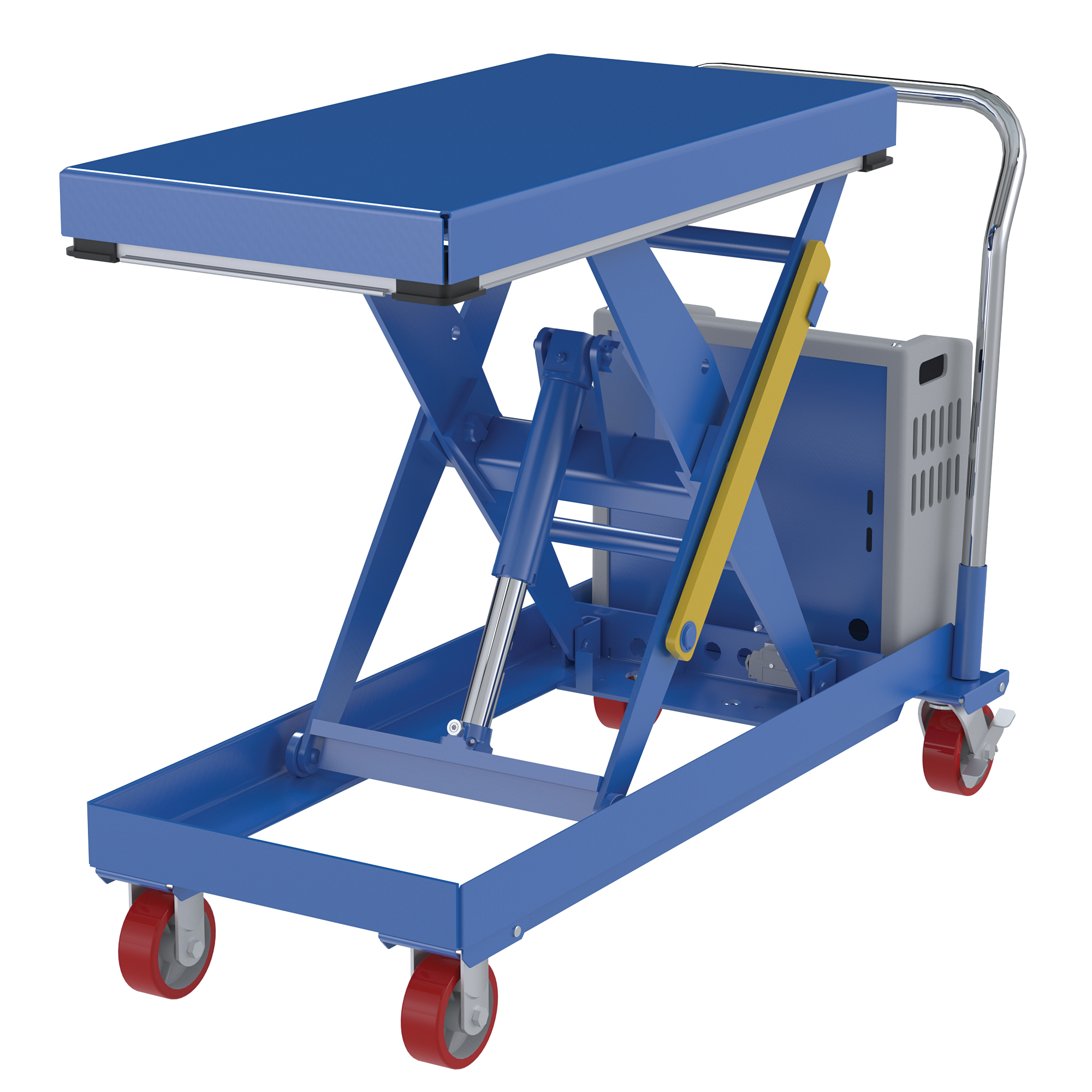 Vestil Steel 12V DC Powered Hydraulic Elevating Cart 20 In. x 40 In. 1000 Lb. Capacity Blue